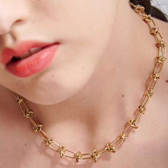 Gold Plated Stainless Steel Paperclip Link Necklace - Picture 2 of 8